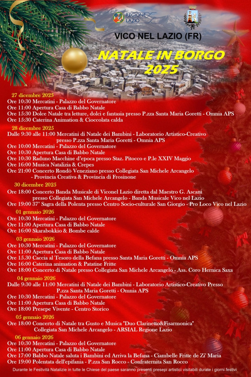 Un mese di eventi tra luci e tradizioni a Vico nel Lazio